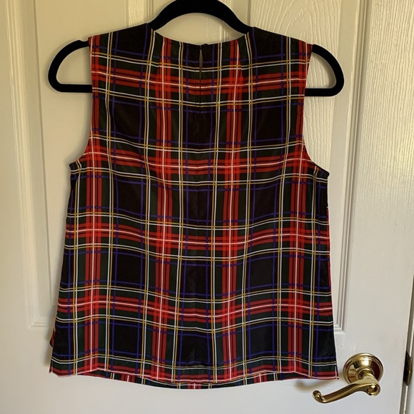 J. Crew Factory Plaid Ruffle Blouse Size P4 Red Green Black Holiday Colours - Picture 2 of 12